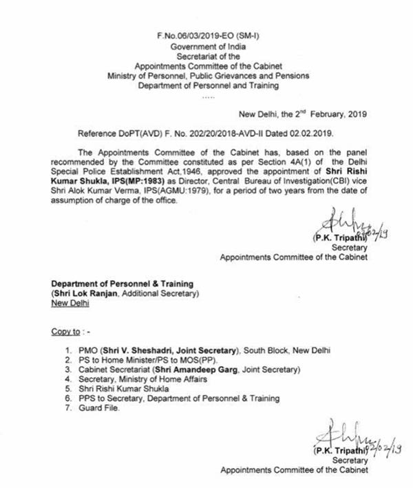Modi led selection panel appointed rishikumar shukla as the new cbi director 