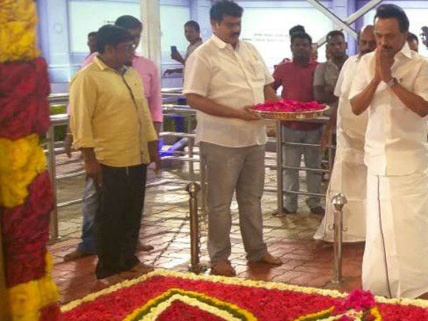stalin visits Karunanidhi memorial stalin visits Karunanidhi memorial