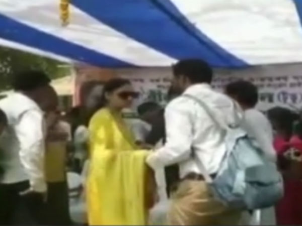 trinamool candidate actress nusrat Jahans stage collapses after fans rush for selfie 