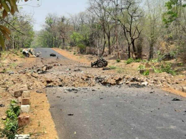Naxal attack on a vehicle carrying soldiers in Gadchiroli at Maharashtra Naxal attack on a vehicle carrying soldiers in Gadchiroli at Maharashtra