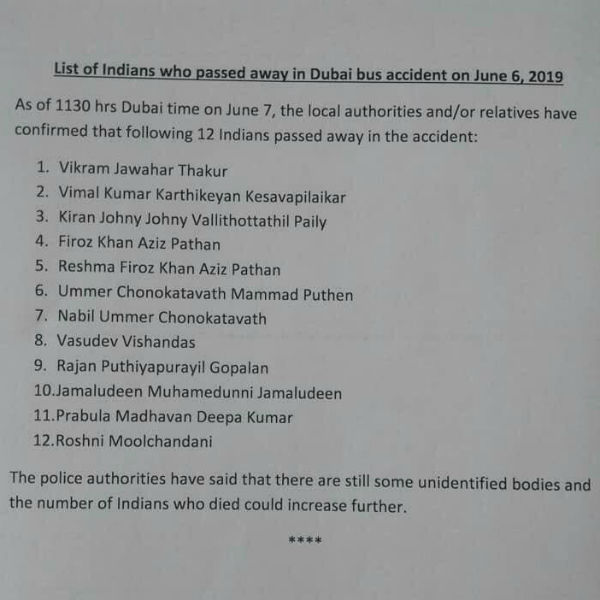 10 Indians have passed away in Dubai bus accident 