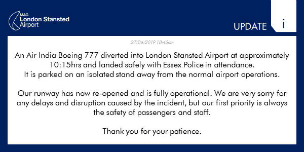 Bomb Threat: Air India flight makes emergency landing in London 