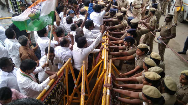 P. Chidambaram arrest: Congress workers staged a protest in Chennai 
