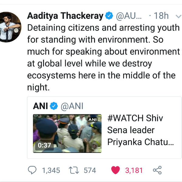 aditya thackeray says Dont cut down the trees and destroy the environment aditya thackeray says Dont cut down the trees and destroy the environment