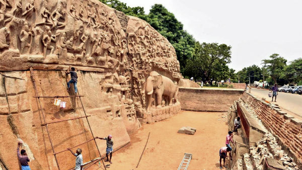 Pallava era Sculptures at Mamallapuram archaeologist T Satyamurthy