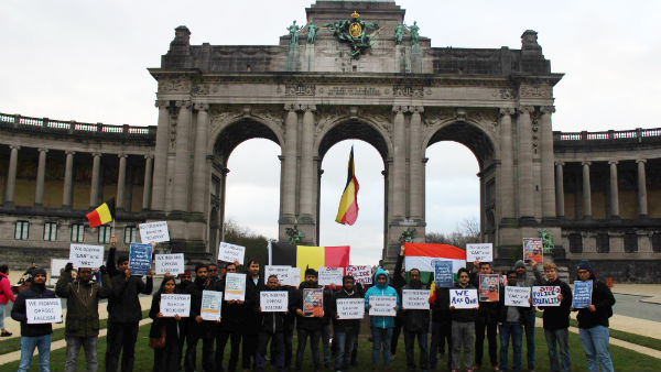 Indian students protest agains CAA in Belgium 