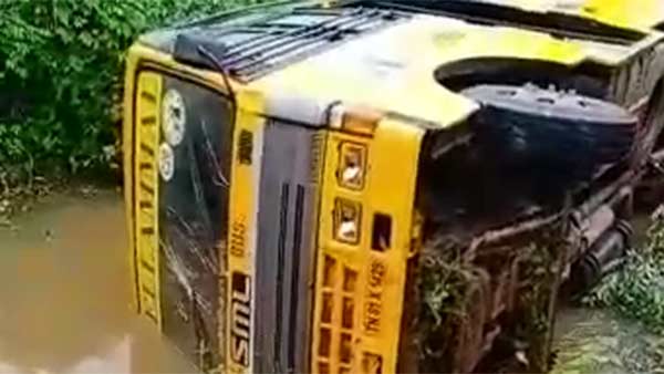 school bus falls in roadside canal near trichy 