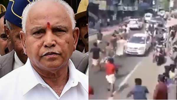 Karnataka CM BS Yediyurappa car attacked in Kerala Karnataka CM BS Yediyurappa car attacked in Kerala