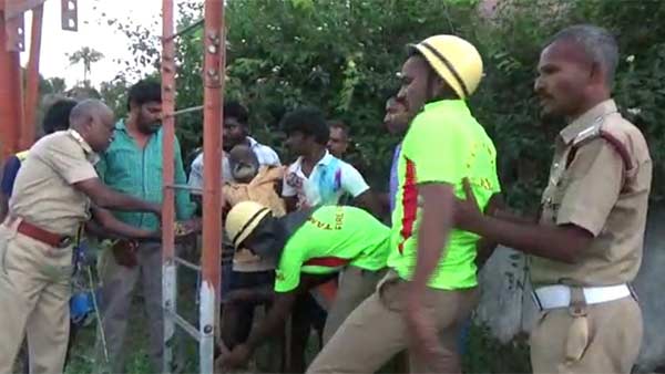 An elderly man who climbed into a cell phone tower in Krishnagiri district 