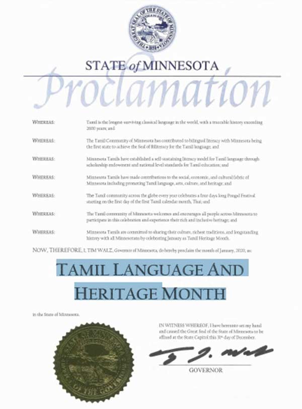 Minnesota Tamil Sangam to hold Tamil Language and Heritage Month 