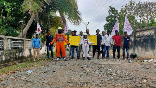 The youths staged a protest demanding the repair of the road 
