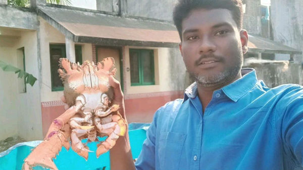 Miracle crab caught in puducherry fishermans net Miracle crab caught in puducherry fishermans net