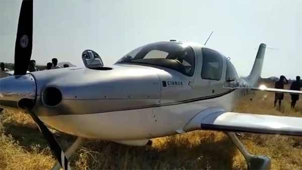 A small airplane landed in the field near Tirupati A small airplane landed in the field near Tirupati