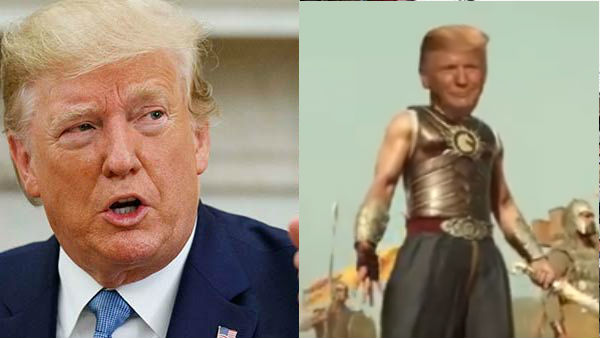 US President Donald Trump shares morphed Baahubali video of himself ahead of visit US President Donald Trump shares morphed Baahubali video of himself ahead of visit