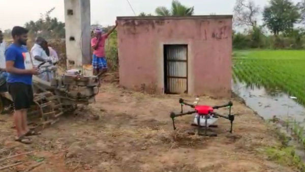 Pesticide Spraying in Agricultural Lands by Drone in Puducherry 