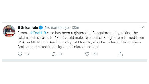 2 more Covid19 case has been registered in Bangalore 