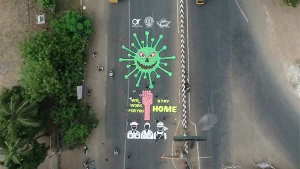 Awareness painting is being done about the corona in Cuddalore 