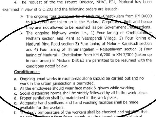 Coronavirus Lockdown: NHAI to starts Rural construction Projects in Madurai 