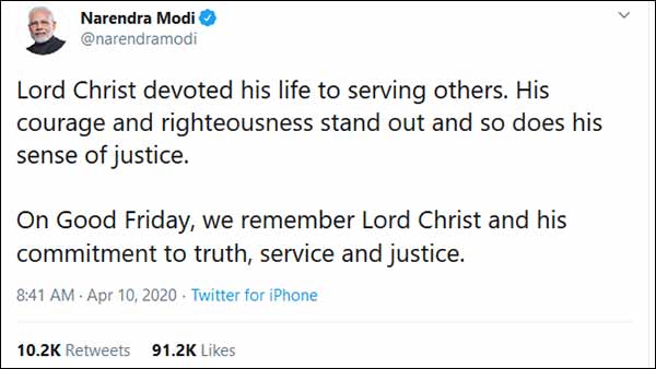  pm modi wishes christians on good friday and tweets on it