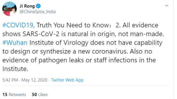 China embassy in India defends its stand on corona 