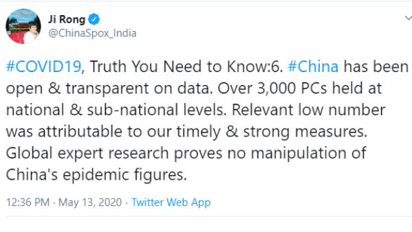 China embassy in India defends its stand on corona 