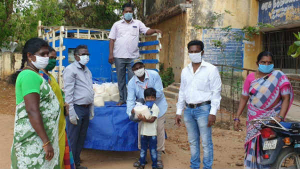 Government school teachers in Puducherry distributed corona relief materials to students 