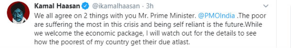 kamal haasan welcome pm modis economic package for country 