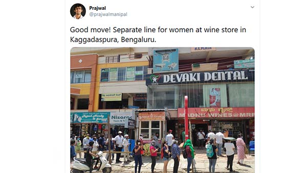A wine shop in Bengaluru arranges for separate line for women 