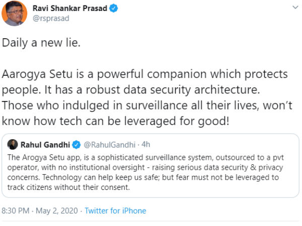 Rahul Gandhi Says Aarogya Setu App a Sophisticated SurveillanceSystem, Raises Privacy Concern 