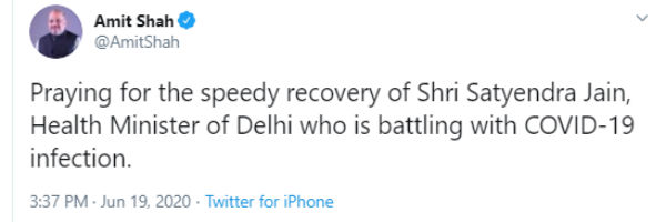 Delhi health minister Satyendar Jain’s condition worsens, will be given plasma therapy 