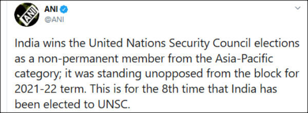 India wins unopposed UNSC’s non-permanent member seat 