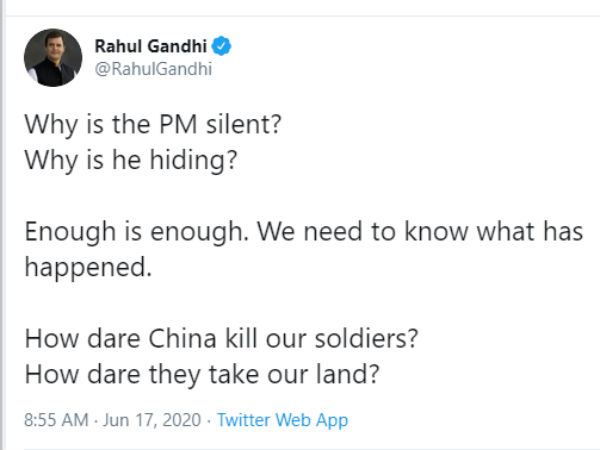 Why is the PM hiding? How dare China kill our soldiers and take our land?: Rahul Gandhi 