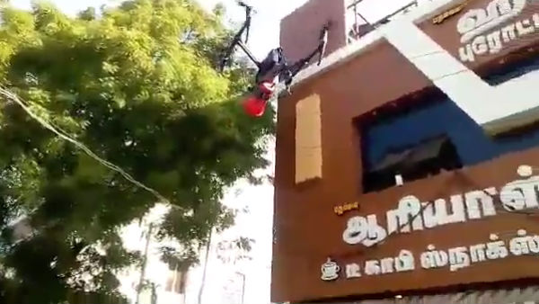 Awareness is being given about the covid by fitting loudspeakers on small aircraft in Madurai 
