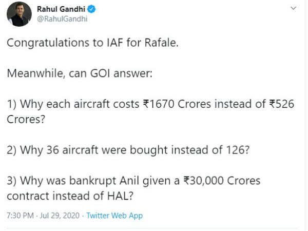 Rafale: Why each aircraft costs ₹1670 Crores instead of ₹526 Crores? asks Rahul Gandhi 