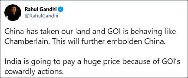 China standoff with India: We are going to pay a huge price because of GOI’s cowardly actions says Rahul 