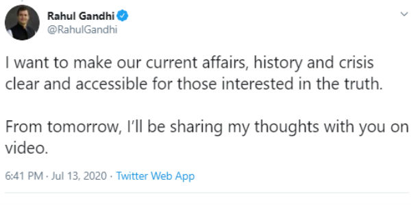Rahul will share thoughts on current affairs from tomorrow with video 