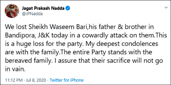 BJP Leader, His Father & Brother Shot Dead by Militants in J&Ks Bandipora 