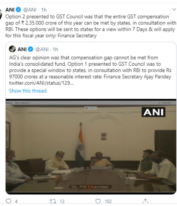 GST compensation: finance ministry gave 2 options to states to decide in 7 days 