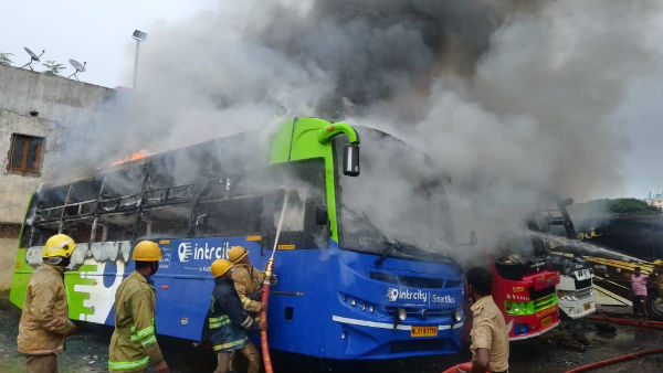 Koyambedu omni bustand fire accident 5 buses Damage 