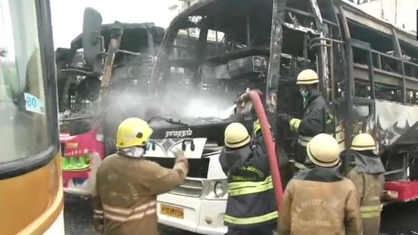 Koyambedu omni bustand fire accident 5 buses Damage 