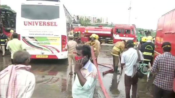 Koyambedu omni bustand fire accident 5 buses Damage 