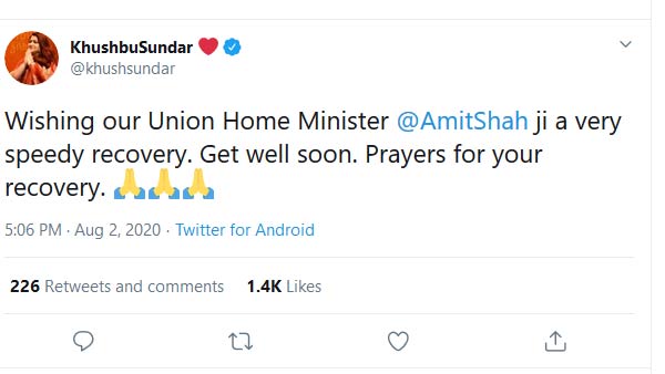 khushbu tweets BanwarilalPurohit very speedy recovery from Covid 