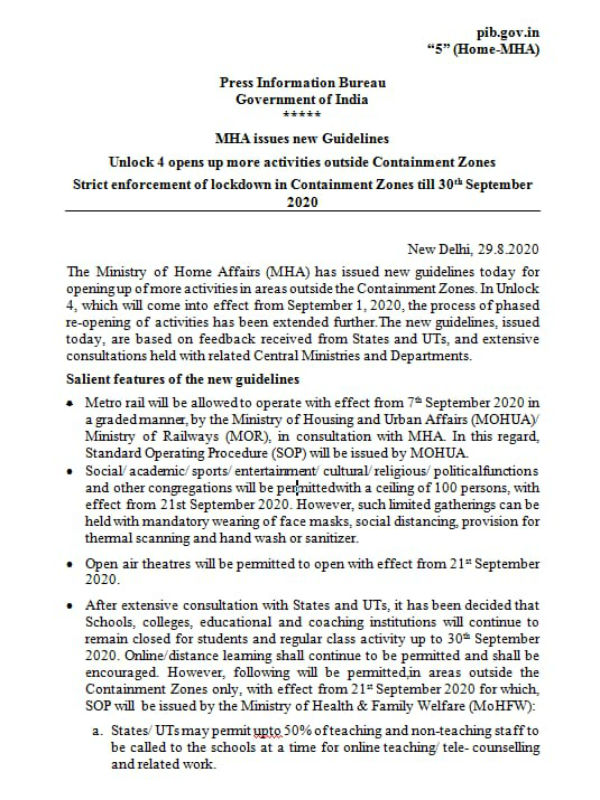 Unlock 4.0; Lockdown shouldnt be implemented outside containment zone says MHC 