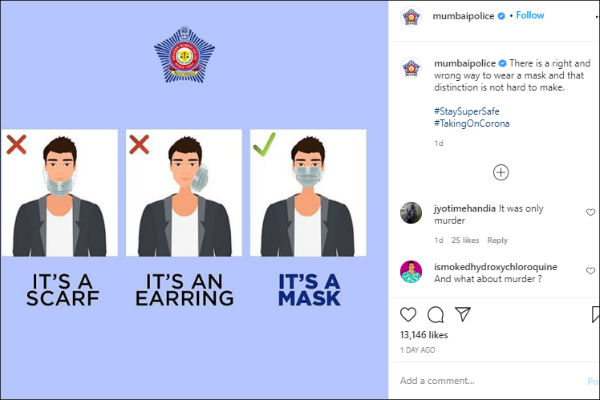 Mumbai Polices sarcastic post shows the right way to wear face mask