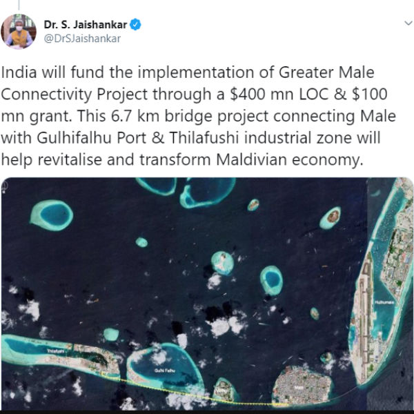 India will fund to Greater Male Connectivity Project through a 500$ says minister Jaishankar 