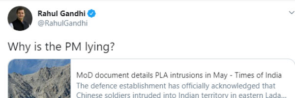 Why PM is lying on Ladakh asks Rahul Gandhi 