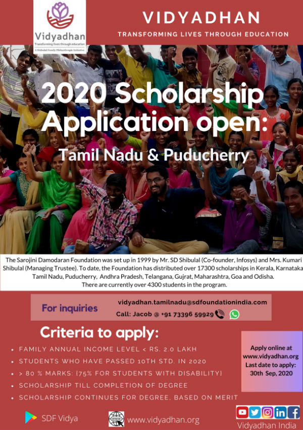  2020 Vidyadhan Scholarship Program Sarojini Damodaran Foundation 