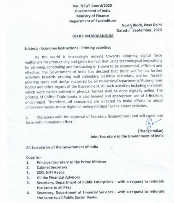 Govt advices to discontinue printed diaries and calendars 