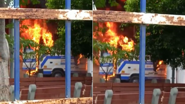 Ambulance vehicle caught in fire in Chengelput 