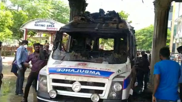 Ambulance vehicle caught in fire in Chengelput 